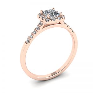 Anillo Halo de diamantes de talla princesa en oro rosado - Photo 3