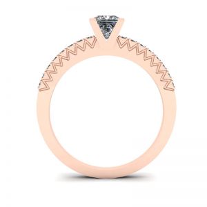 Anillo de diamantes talla princesa en V con pavé lateral en oro rosa - Photo 1