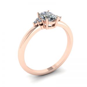 Anillo de diamantes ovalados con 3 diamantes laterales en oro rosa - Photo 3