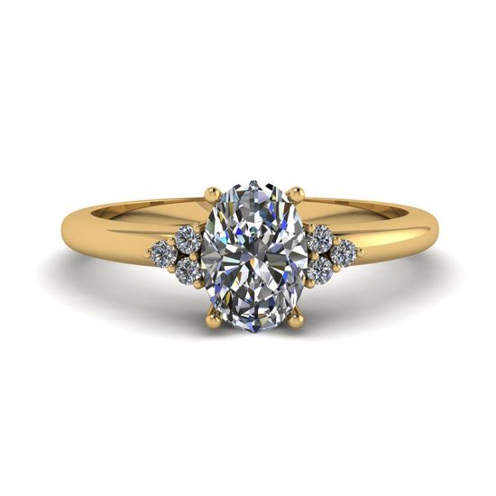 Anillo de diamantes ovalados con 3 diamantes laterales en oro amarillo, Ampliar imagen 1