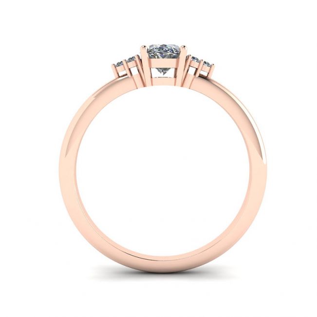 Anillo de diamantes ovalados con 3 diamantes laterales en oro rosa - Photo 1
