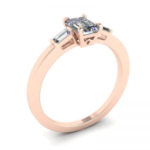 Anillo de diamantes de talla baguette lateral y talla esmeralda en oro rosa - Photo 3