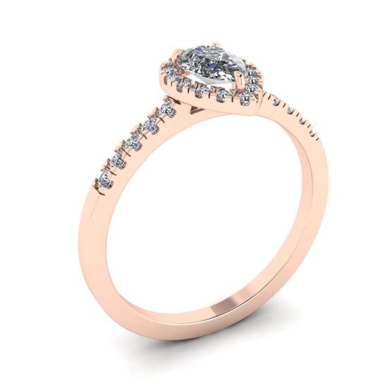 Anillo en forma de pera con halo de diamantes en oro rosado de 18 k,  Ampliar imagen 4
