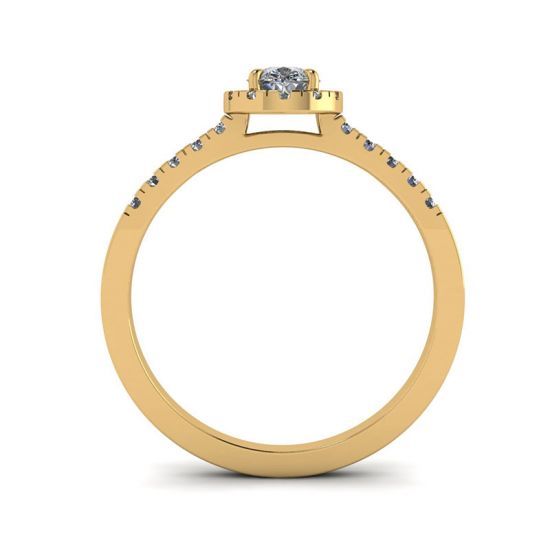 Anillo en forma de pera con halo de diamantes en oro amarillo de 18 k, More Image 0