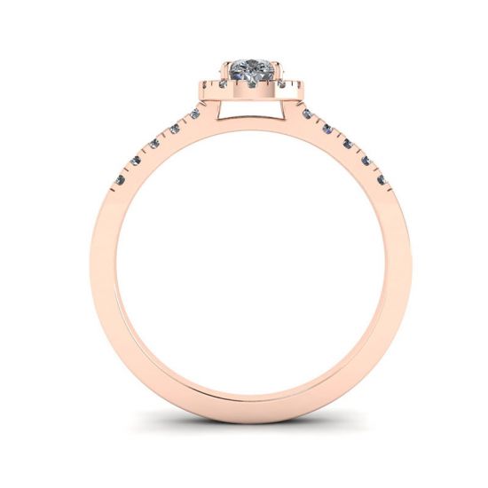 Anillo en forma de pera con halo de diamantes en oro rosado de 18 k,  Ampliar imagen 2