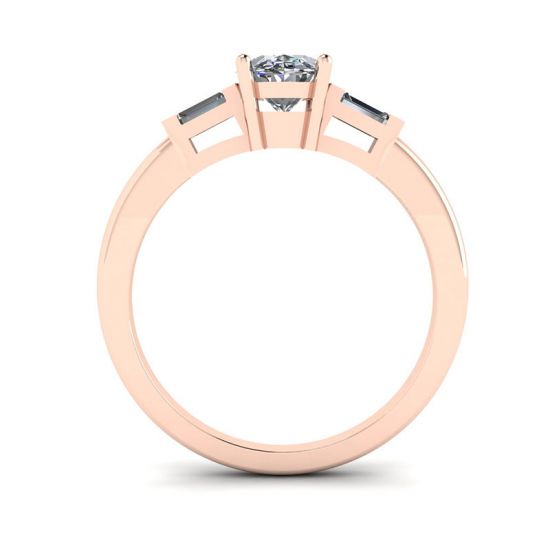 Anillo de oro rosa con diamantes laterales baguettes ovalados,  Ampliar imagen 2