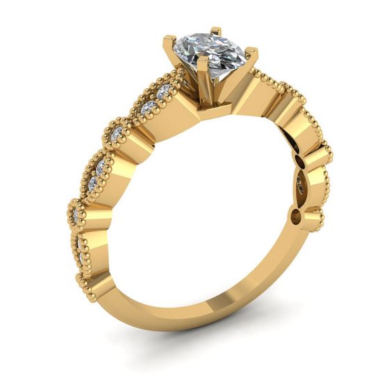 Anillo Estilo Romántico con Diamantes Ovalados en Oro Amarillo,  Ampliar imagen 4