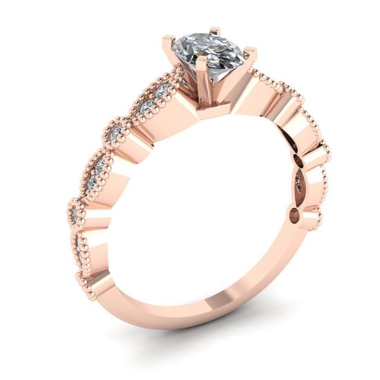 Anillo Estilo Romántico con Diamantes Ovalados en Oro Rosa,  Ampliar imagen 4