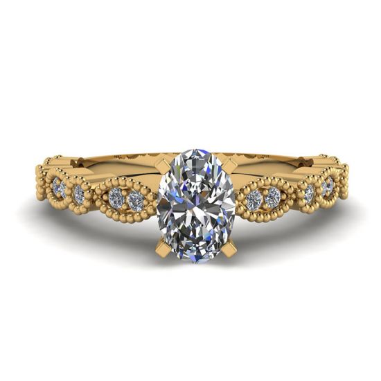 Anillo Estilo Romántico con Diamantes Ovalados en Oro Amarillo, Ampliar imagen 1