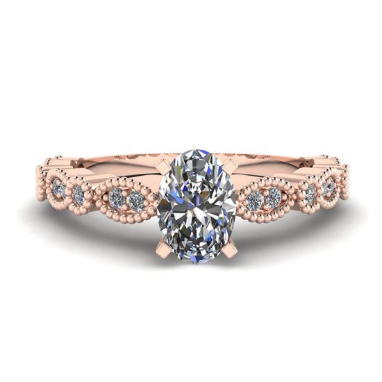 Anillo Estilo Romántico con Diamantes Ovalados en Oro Rosa, Ampliar imagen 1