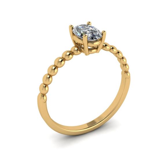 Diamante ovalado en anillo de oro amarillo de 18 quilates con cuentas,  Ampliar imagen 4