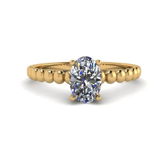Diamante ovalado en anillo de oro amarillo de 18 quilates con cuentas, Ampliar imagen 1