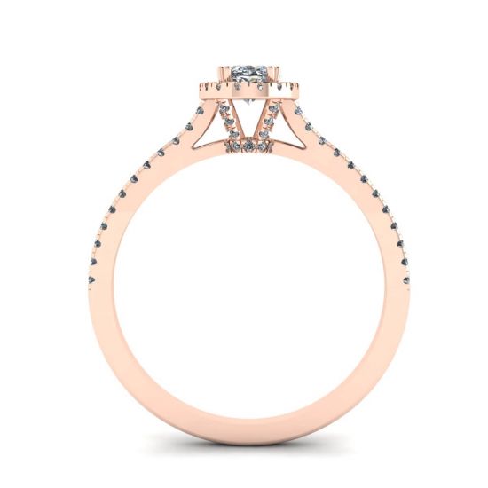 Anillo Halo de diamantes de talla ovalada en oro rosado de 18 quilates, More Image 0