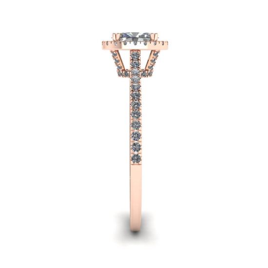 Anillo Halo de diamantes de talla ovalada en oro rosado de 18 quilates,  Ampliar imagen 3