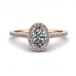 Anillo Halo de diamantes de talla ovalada en oro rosado de 18 quilates