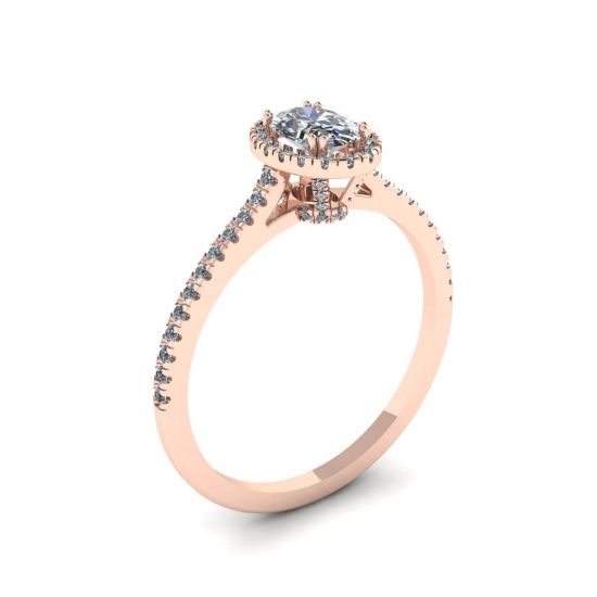 Anillo Halo de diamantes de talla ovalada en oro rosado de 18 quilates,  Ampliar imagen 4