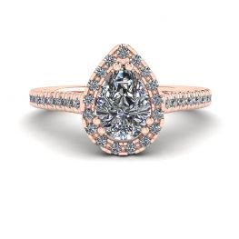 Anillo con halo de diamantes de talla pera en oro rosado de 18 quilates