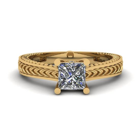 Anillo Estilo Oriental Diamantes Corte Princesa Oro Amarillo 18K, Image 1