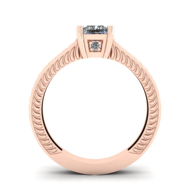Anillo Estilo Oriental Diamantes Corte Princesa Oro Rosa 18K - Photo 1