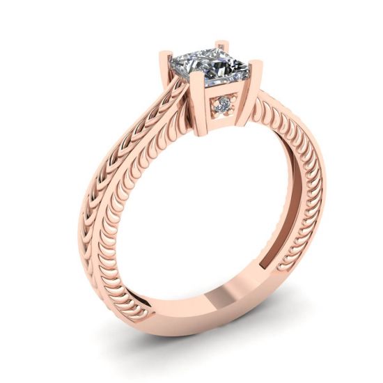 Anillo Estilo Oriental Diamantes Corte Princesa Oro Rosa 18K,  Ampliar imagen 4