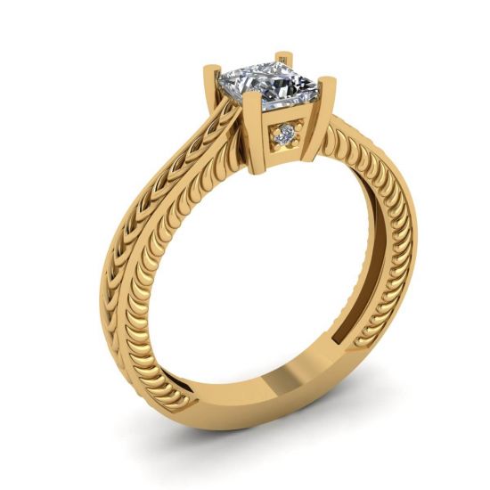 Anillo Estilo Oriental Diamantes Corte Princesa Oro Amarillo 18K,  Ampliar imagen 4