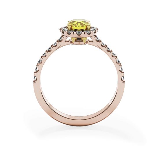 Anillo de diamantes amarillos ovalados de 1,13 ct con halo de oro rosa, More Image 0