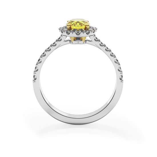 Anillo de diamante amarillo ovalado de 1,13 ct con halo de diamantes, More Image 0