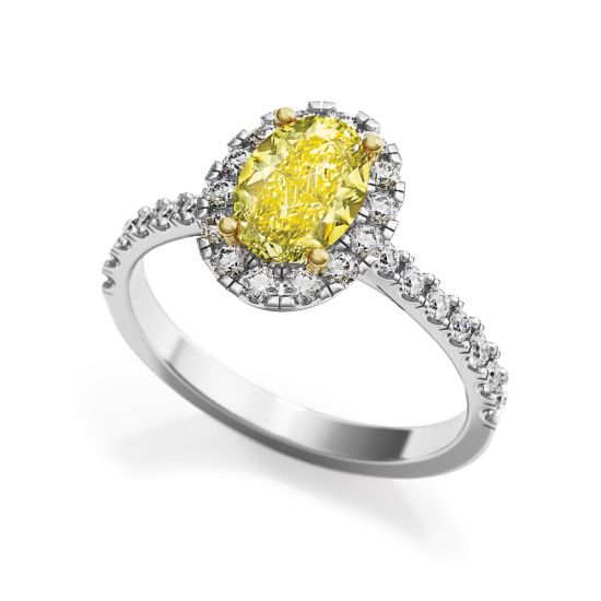 Anillo de diamante amarillo ovalado de 1,13 ct con halo de diamantes,  Ampliar imagen 3