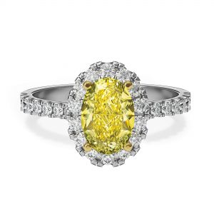 Anillo de diamante amarillo ovalado de 1,13 ct con halo de diamantes