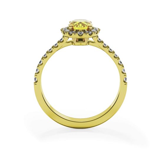 Anillo de diamantes amarillos ovalados de 1,13 ct con halo de oro amarillo, More Image 0