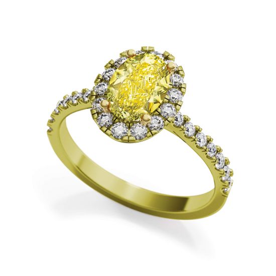 Anillo de diamantes amarillos ovalados de 1,13 ct con halo de oro amarillo, More Image 1