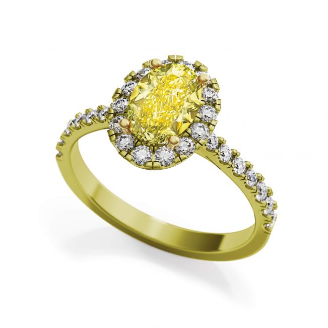 Anillo de diamantes amarillos ovalados de 1,13 ct con halo de oro amarillo - Photo 2