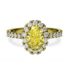 Anillo de diamantes amarillos ovalados de 1,13 ct con halo de oro amarillo