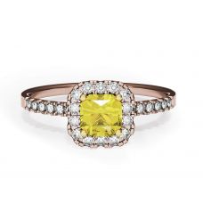 Anillo cojín de diamantes amarillos de 0,5 ct con halo de oro rosa