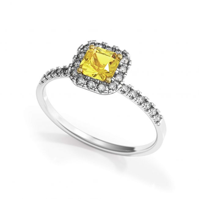 Anillo de diamantes amarillos con halo de cojín de 1/2 quilate - Photo 3