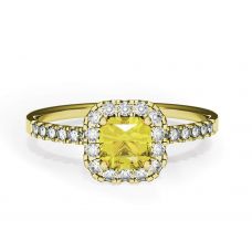 Anillo cojín de diamantes amarillos de 0,5 ct con halo de oro amarillo