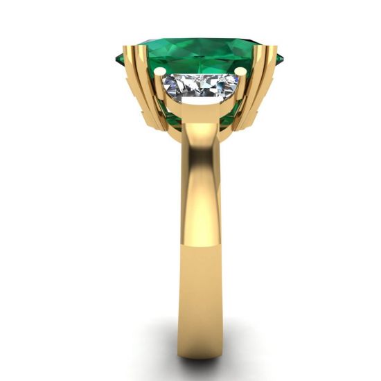 Anillo de Esmeralda Oval con Diamantes Laterales Media Luna Oro Amarillo,  Ampliar imagen 3