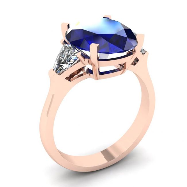 Anillo de tres piedras con zafiro en oro rosa - Photo 3