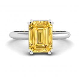 Anillo Zafiro amarillo talla esmeralda de 2 quilates Oro blanco