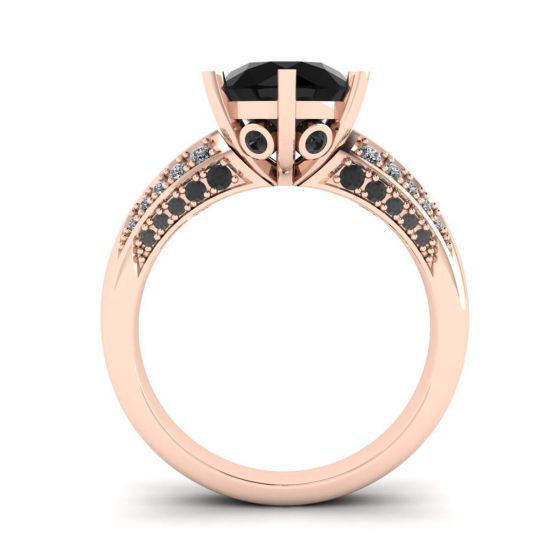 Diamante negro de 6 puntas con anillo pavé de dos colores en oro rosa, More Image 0