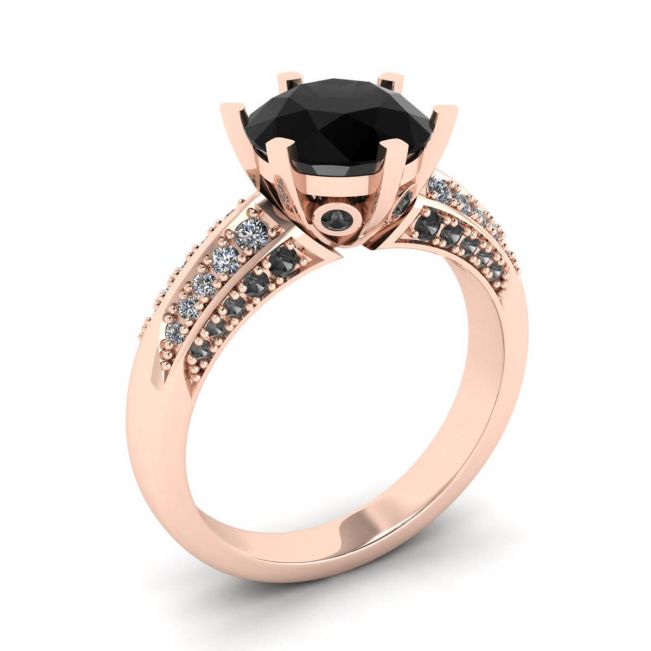 Diamante negro de 6 puntas con anillo pavé de dos colores en oro rosa - Photo 3
