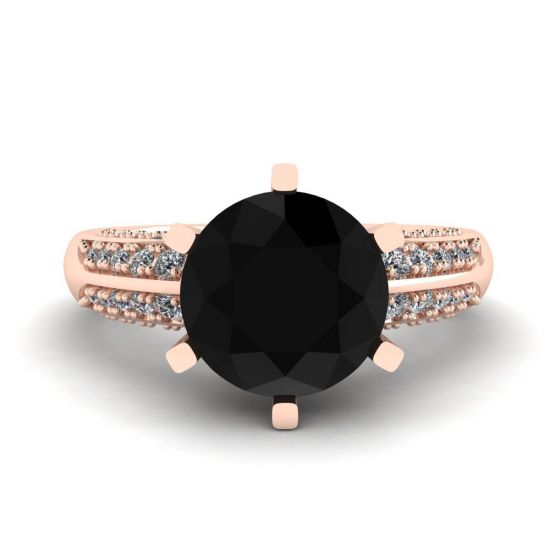 Diamante negro de 6 puntas con anillo pavé de dos colores en oro rosa, Ampliar imagen 1