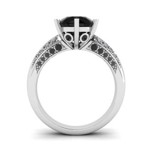 Diamante negro de 6 puntas con anillo pavé de dos colores en oro blanco - Photo 1