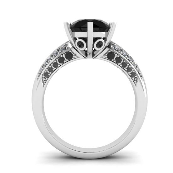 Diamante negro de 6 puntas con anillo pavé de dos colores en oro blanco, More Image 0