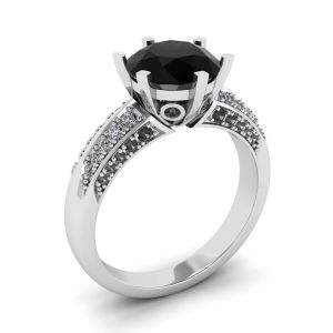 Diamante negro de 6 puntas con anillo pavé de dos colores en oro blanco - Photo 3