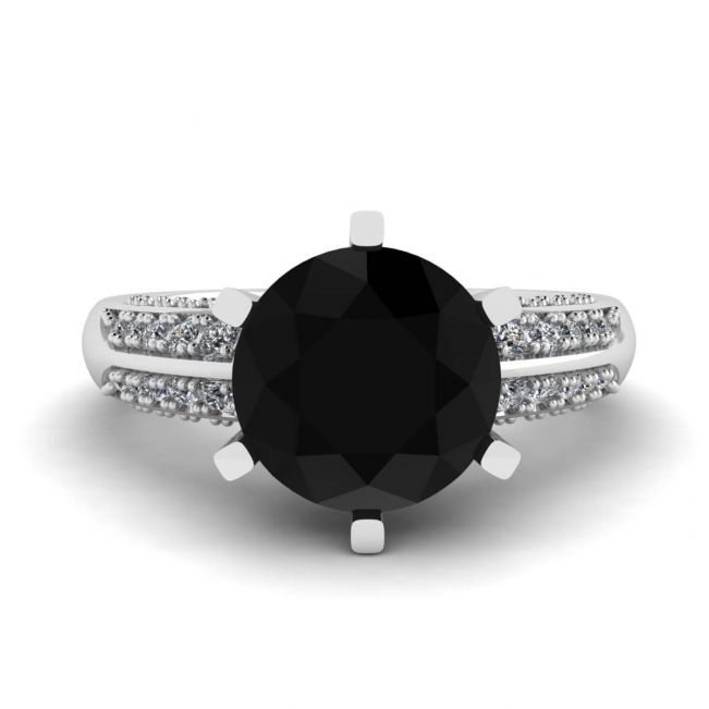 Diamante negro de 6 puntas con anillo pavé de dos colores en oro blanco
