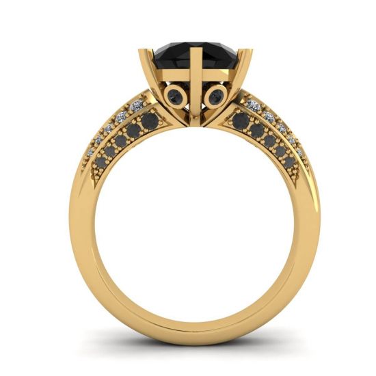 Diamante negro de 6 puntas con anillo pavé de dos colores en oro amarillo, More Image 0