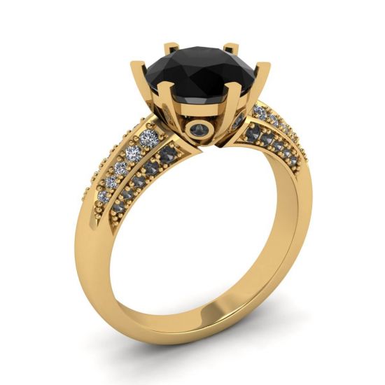 Diamante negro de 6 puntas con anillo pavé de dos colores en oro amarillo,  Ampliar imagen 4