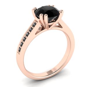 Diamante negro redondo con anillo de oro rosa de 18 quilates con pavé negro - Photo 3