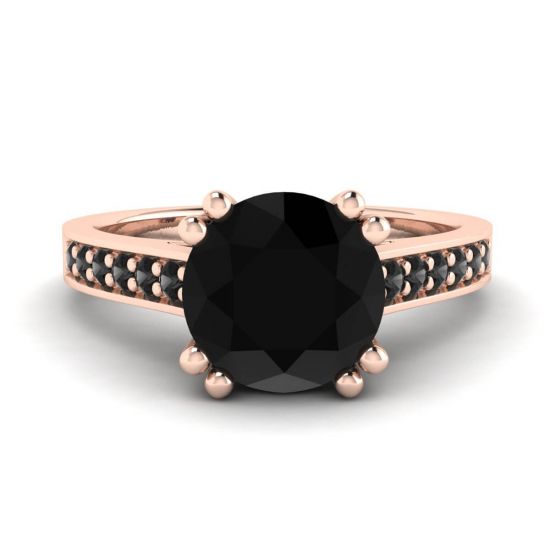 Diamante negro redondo con anillo de oro rosa de 18 quilates con pavé negro, Image 1
